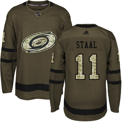Adidas Hurricanes #11 Jordan Staal Green Salute to Service Stitched Youth NHL Jersey - Click Image to Close